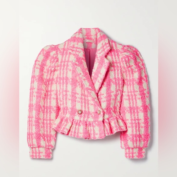 NWT LoveShackFancy Braelynn Tweed Houndstooth Wool Crop Jacket Blazer S - Picture 1 of 17